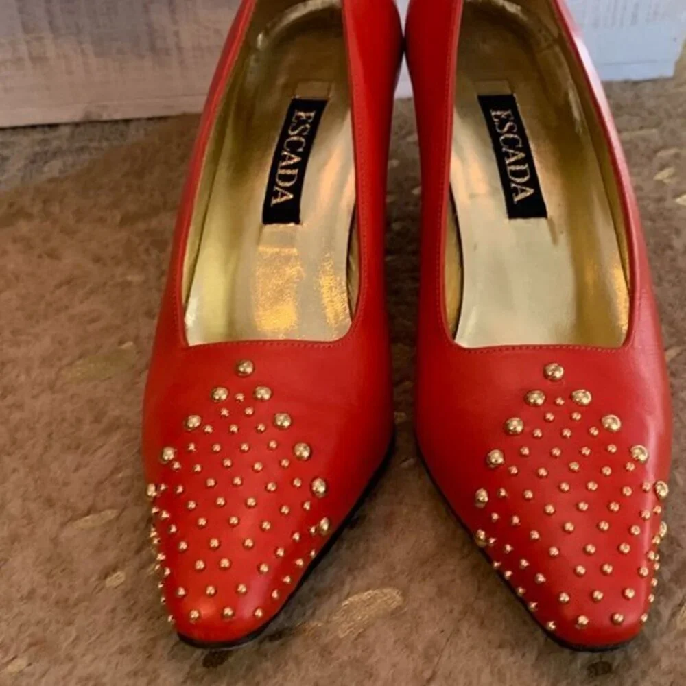 Vintage 90's ESCADA Studded Red Leather Pumps